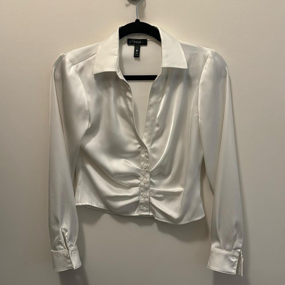 Aqua white blouse size XS
